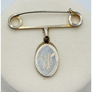 Vintage Bar Brooch Pin Dangle Charm Monogram W Silver Gold Tone Safety Pin Style